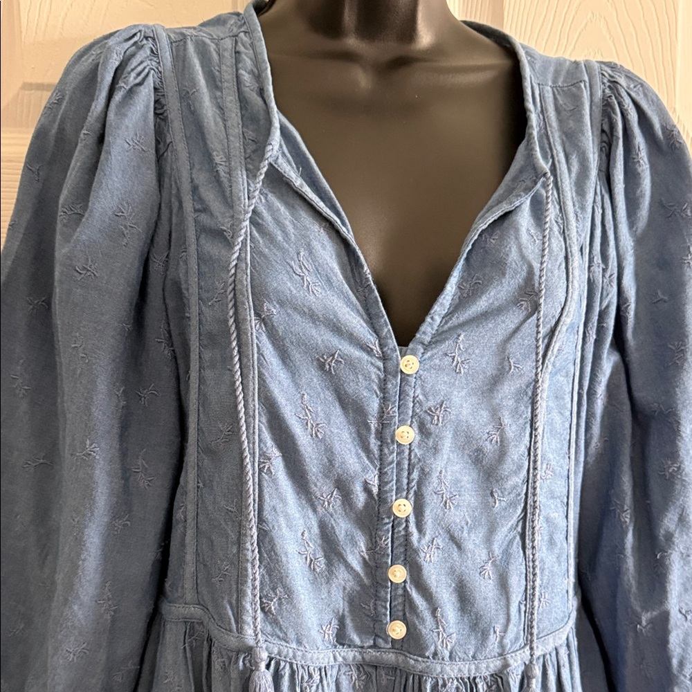 Old Navy Blue Maxi Peasant Dress with Button Front - Picture 6 of 10